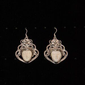 NWOT Sterling Silver and Bone "Empress" Dangle Earrings by Novica of Bali